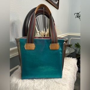 Consuela classic tote turquoise and animal print